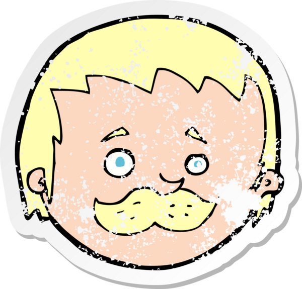 Bir insan tarafından çizilmiş bıyıklı bir karikatürcünün gerilemiş çıkartması.