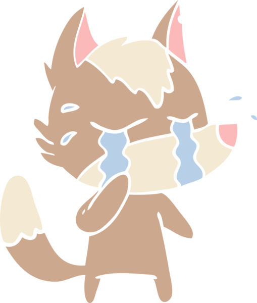 Bir insan tarafından çizilmiş düz renkli ağlayan kurt resmi.