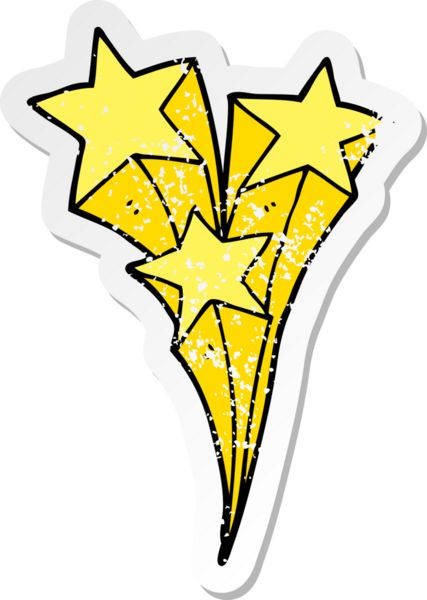 Bir insan tarafından çizilmiş kayan yıldızların hüzünlü çıkartması.