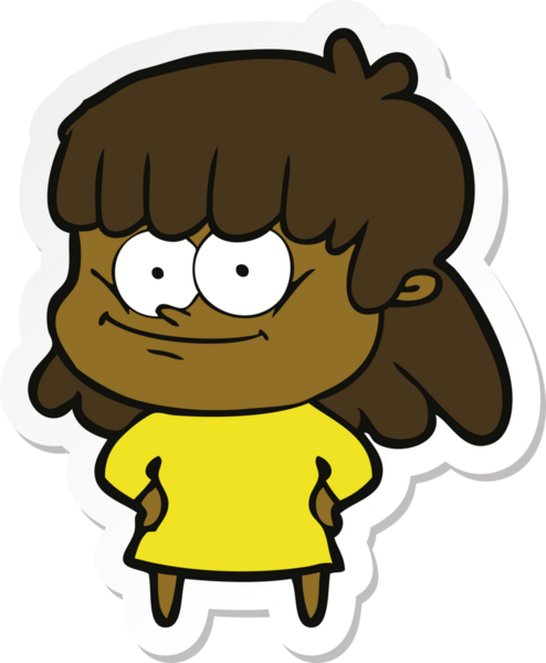 Bir insan tarafından çizilmiş gülümseyen bir karikatür çıkartması.