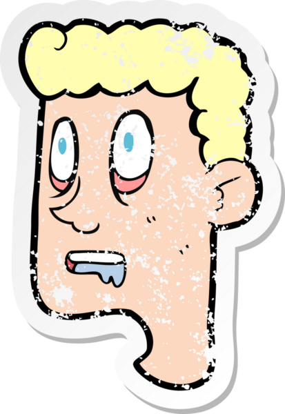 Bir insan tarafından çizilmiş salya akıtan bir çizgi film karakterinin gerilimli retro yapıştırması.