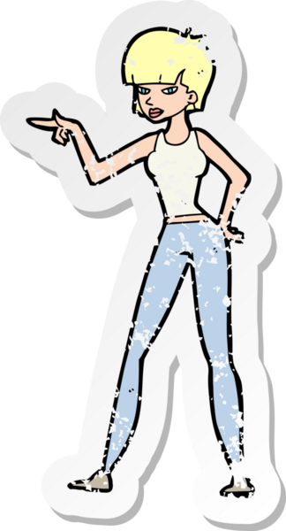 Bir insan tarafından çizilmiş karikatür kadının gerilmiş çıkartması.