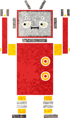 Bir insan tarafından çizilmiş bir robotun retro çizim tarzı karikatürü