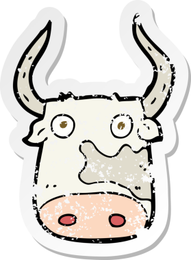 Bir insan tarafından çizilmiş karikatür ineğinin gerilimli çıkartması.