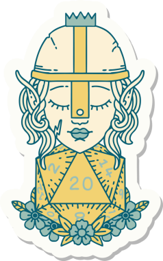 Bir insan tarafından çizilmiş 20 zarlı bir elf savaşçısı çıkartması.