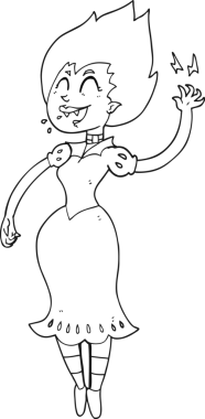 Bir insan tarafından çizilmiş siyah beyaz karikatür vampir kız.