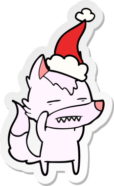 Bir insan tarafından çizilmiş Noel Baba şapkası giymiş kurt resmi.