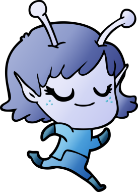 Bir insan tarafından çizilen gülümseyen uzaylı kız çizgi filmi