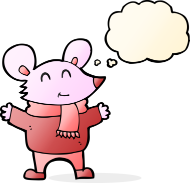 Bir insan tarafından çizilmiş düşünce baloncuklu çizgi roman faresi