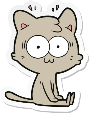 Bir çizgi film çıkartması. Bir insan tarafından çizilmiş, şaşırmış bir kedi.