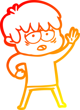 Bir insan tarafından çizilmiş, bitkin bir çocuğun sıcak çizgi çizimi.