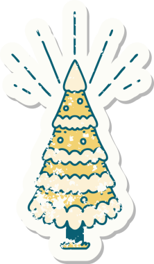 Bir insan tarafından çizilmiş eski bir dövme stili kar çam ağacı.