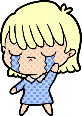 Bir insan tarafından çizilmiş ağlayan çizgi film kadını.