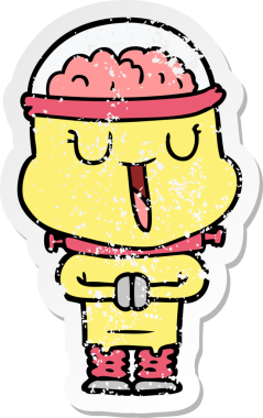 Bir insan tarafından çizilmiş mutlu çizgi film robotunun sıkıntılı çıkartması.