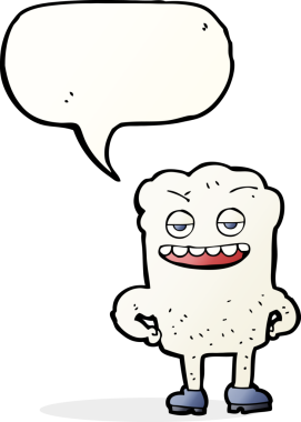 Bir insan tarafından çizilmiş konuşma baloncuğu olan kendini beğenmiş bir çizgi film karakteri.