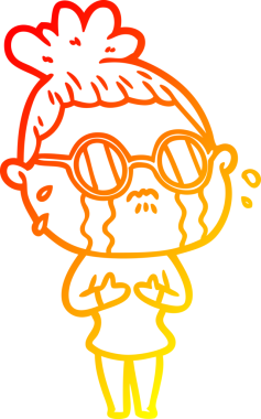 Bir insan tarafından çizilmiş siyah gözlüklü, ağlayan bir karikatür çizimi.