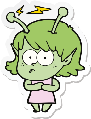 Bir insan tarafından çizilmiş uzaylı bir kızın çıkartması.