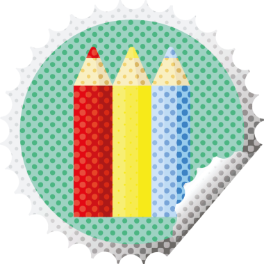 bir insan tarafından çizilmiş renkli kalemler grafik vektör illüstrasyon yuvarlak etiket damgası