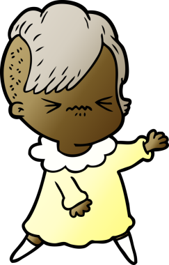 Çizgi film, bir insan tarafından çizilmiş sinirli hippi kız.