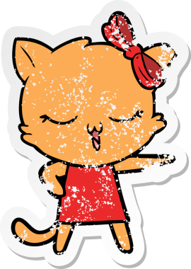 Bir insan tarafından kafasında fiyonk olan çizgi film kedisinin sıkıntılı çıkartması.