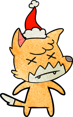 Bir insan tarafından çizilmiş Noel Baba şapkası giymiş ölü bir tilkinin el çizimi karikatürü.