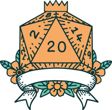 Retro Dövme Biçimi Doğal 20 kritik vuruş D20 zar bir insan tarafından çizildi