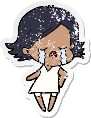 Bir insan tarafından çizilmiş, ağlayan bir çizgi film kızının sıkıntılı çıkartması.