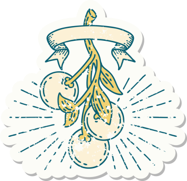 Bir insan tarafından çizilmiş eski bir dövme stili ökseotu etiketi.