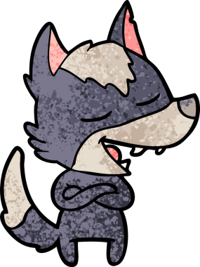 Bir insan tarafından çizilmiş gülen bir kurt.