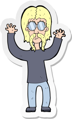 Bir insan tarafından çizilmiş kollarını sallayan bir hippi çizgi film çıkartması.