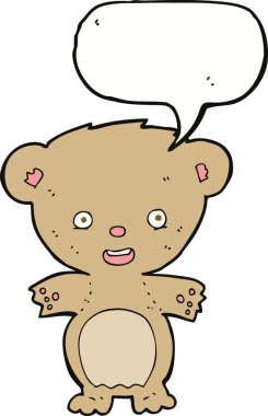 Bir insan tarafından çizilmiş konuşma balonlu oyuncak ayı.