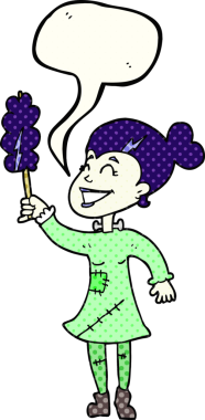 El yazısıyla çizilmiş çizgi roman konuşma balonu çizgi filmi. Bir insan tarafından çizilmiş ölümsüz canavar kadın.