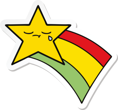 Bir insan tarafından çizilmiş gökkuşağı yıldızı resimli şirin bir çizgi film çıkartması.