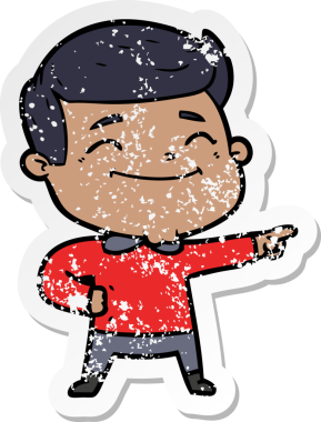 Bir insan tarafından çizilmiş mutlu bir çizgi film karakterinin sıkıntılı çıkartması.