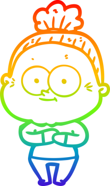 Gökkuşağı gradyan çizgi çizimi Bir insan tarafından çizilmiş mutlu yaşlı kadın