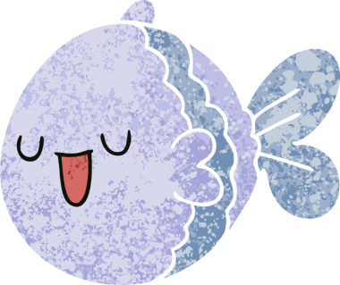 Bir insan tarafından çizilmiş tuhaf resimli karikatür balığı.