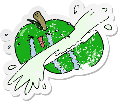 Bir insan tarafından çizilmiş dilimlenmiş elma etiketi.