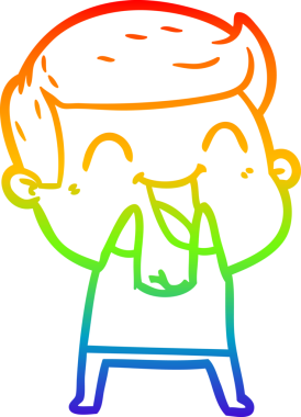 Gökkuşağı gradyan çizgi çizimi bir insan tarafından çizilmiş gülen bir karikatür adam