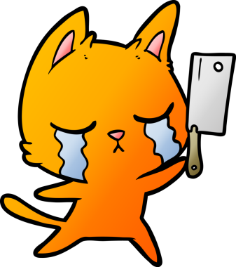 Bir insan tarafından çizilmiş satırlı ağlayan çizgi film kedisi.