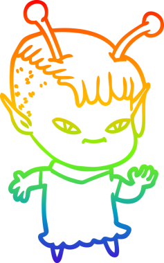 Gökkuşağı gradyan çizgisi bir insan tarafından çizilmiş şirin bir uzaylı kızın çizimi.