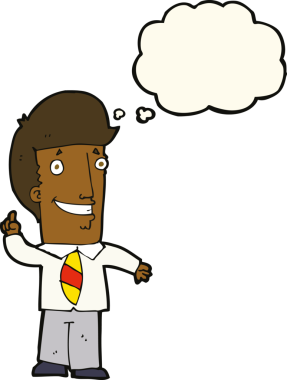 Bir insan tarafından çizilmiş düşünce baloncuğu fikri olan bir ofis adamı.