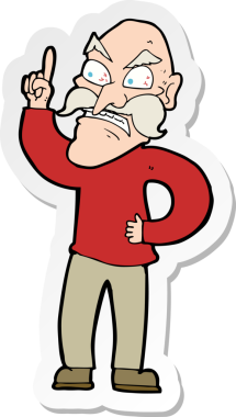 Çizgi film çıkartması. Yaşlı bir adam, bir insan tarafından çizilmiş kurallar koyuyor.