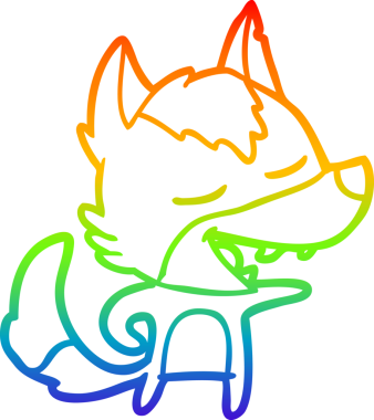 Gökkuşağı gradyan çizgi çizimi bir insan tarafından çizilmiş gülen bir kurt çizgi.