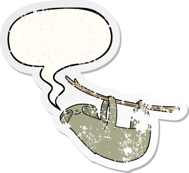 Konuşma baloncuğu olan çizgi film tembelliği bir insan tarafından çizilmiş sıkıntılı eski bir çıkartma