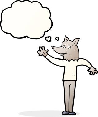 Bir insan tarafından çizilmiş düşünce balonlu kurt adam.