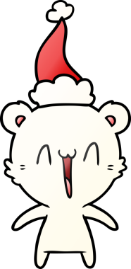 Mutlu kutup ayısı eli bir insan tarafından çizilmiş Noel Baba şapkası çizilmiş.