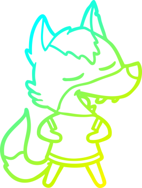 Bir insan tarafından çizilmiş gülen bir kurdun soğuk çizgi çizimi.