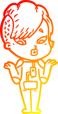 Bir çizgi film çizimi, bilim kurgu giysileri içindeki bir kızın bir insan tarafından çizilmesine şaşırdı.