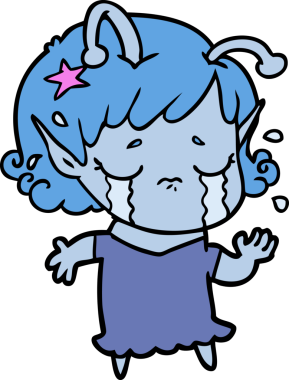 Bir insan tarafından çizilmiş ağlayan uzaylı kız çizgi filmi.