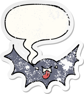 Konuşan vampir yarasa bir insan tarafından çizilmiş sıkıntılı eski bir çıkartma.